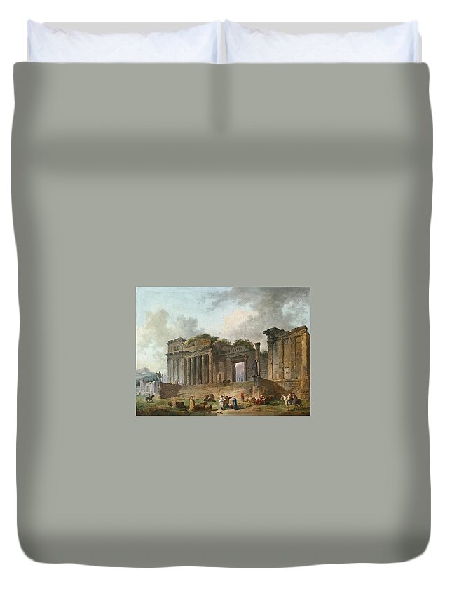 Hubert Robert Duvet Cover featuring the painting An Architectural Capriccio with an Artist Sketching in the Foreground by Hubert Robert