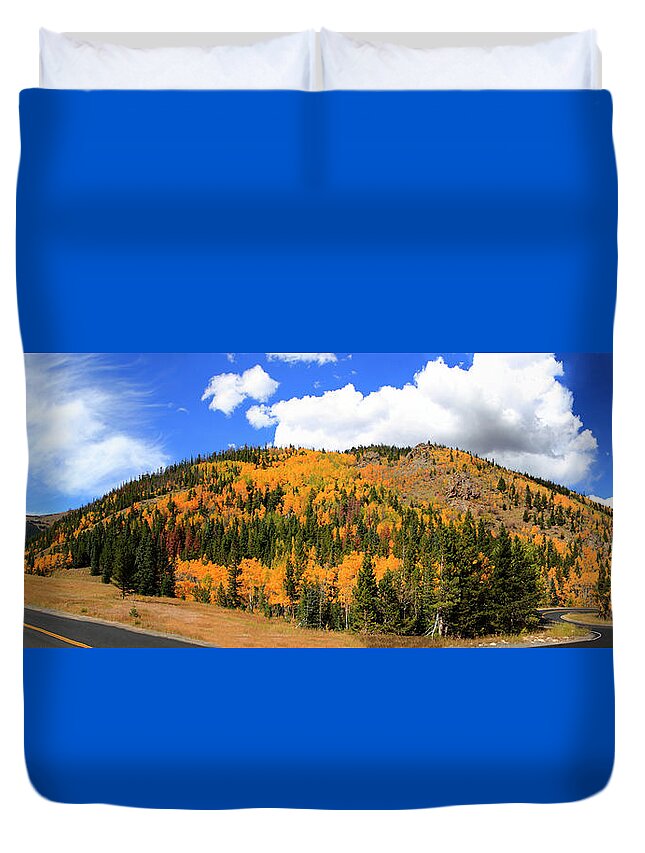 Autumn Duvet Cover featuring the photograph An Autumn Drive - Panorama by Shane Bechler