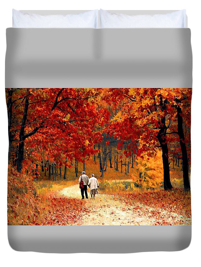 Autumn Duvet Cover featuring the photograph An Autumn Walk by David Dehner