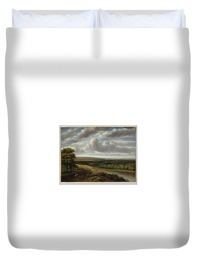 An Extensive Wooded Landscape Duvet Cover featuring the painting An Extensive Wooded Landscape by Philips