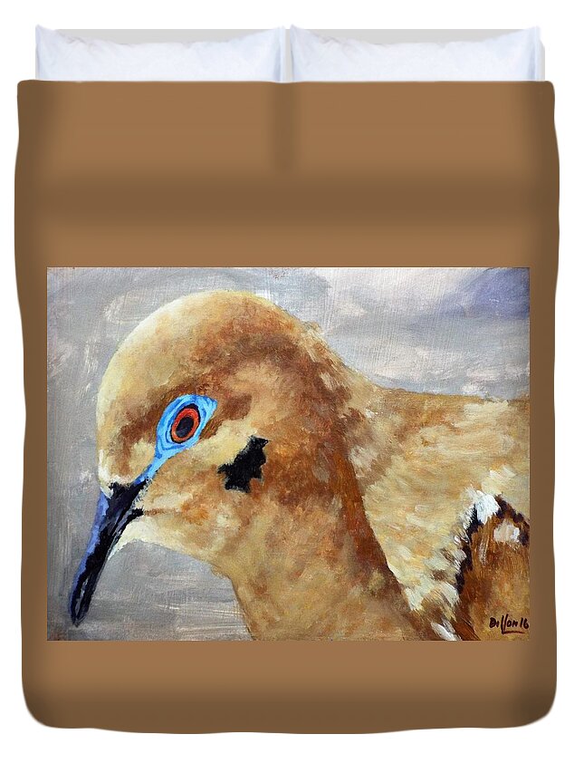 Decorative Bird Duvet Cover featuring the painting An eye for art by Michael Dillon