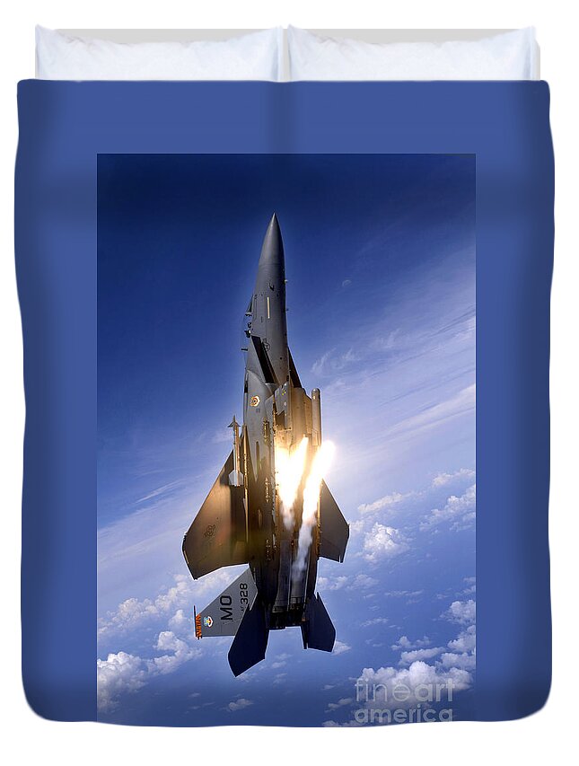 Vertical Duvet Cover featuring the photograph An F-15e Strike Eagle Pops Flares by Stocktrek Images