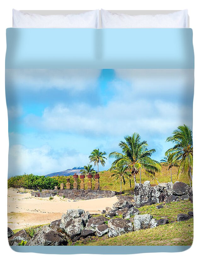 Chile Duvet Cover featuring the photograph Anakena at Easter Island by Jess Kraft