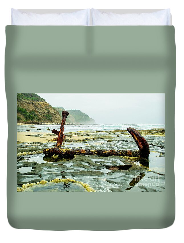 Marie Gabrielle Anchor Wreck Beach Duvet Cover featuring the photograph Anchor at rest by Angela DeFrias