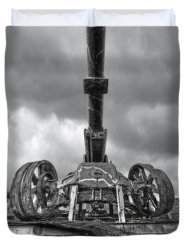 Cannon Duvet Cover featuring the photograph Ancient Cannon in Black and White by Gill Billington