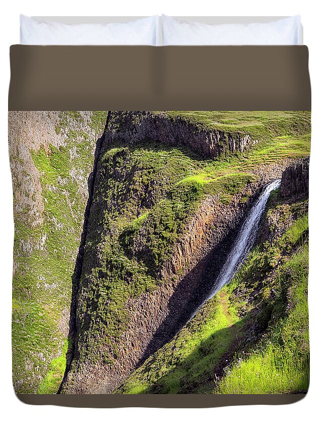 Waterfall Duvet Cover featuring the painting Ancient Cascade by Frank Wilson
