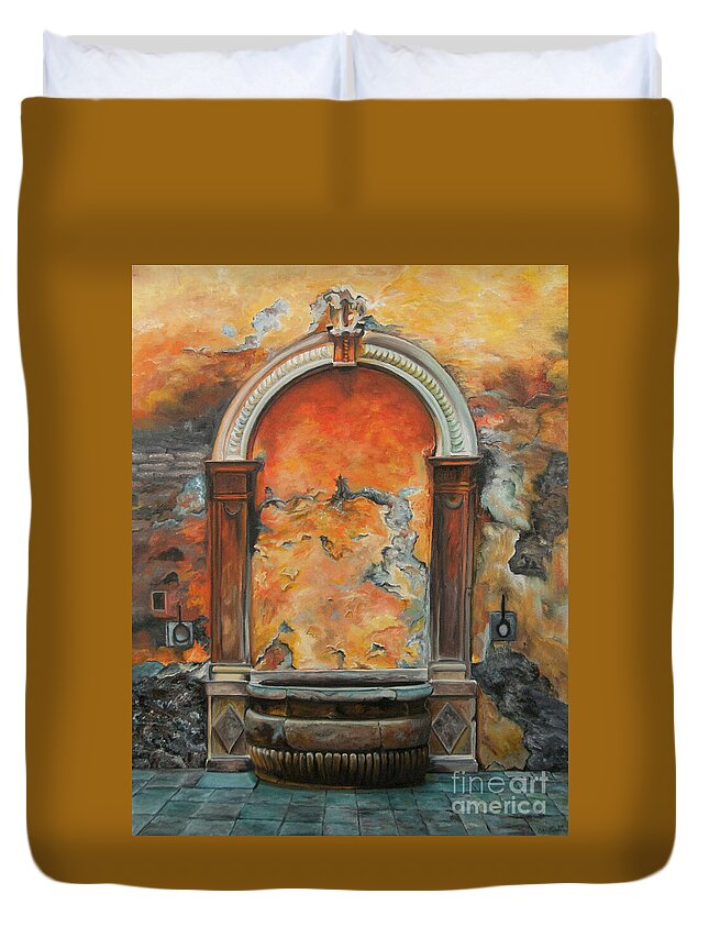 Fountain Painting Duvet Cover featuring the painting Ancient Italian Fountain by Charlotte Blanchard