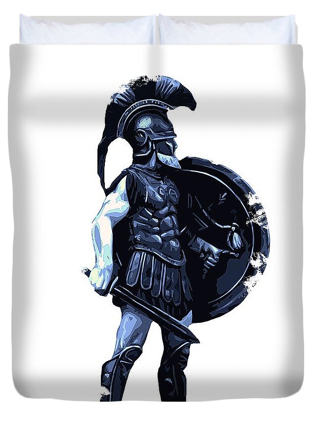 Spartan Warrior Duvet Cover featuring the painting Ancient Spartan Hoplite by AM FineArtPrints