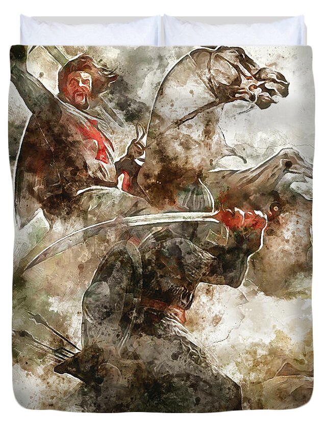Ancient Templar Duvet Cover featuring the painting Ancient Templar Knight - Watercolor 10 by AM FineArtPrints