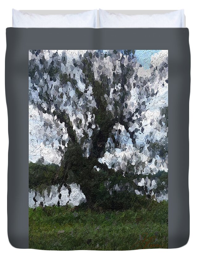 Landscape Painting Duvet Cover featuring the painting Ancient Tree by Joan Reese