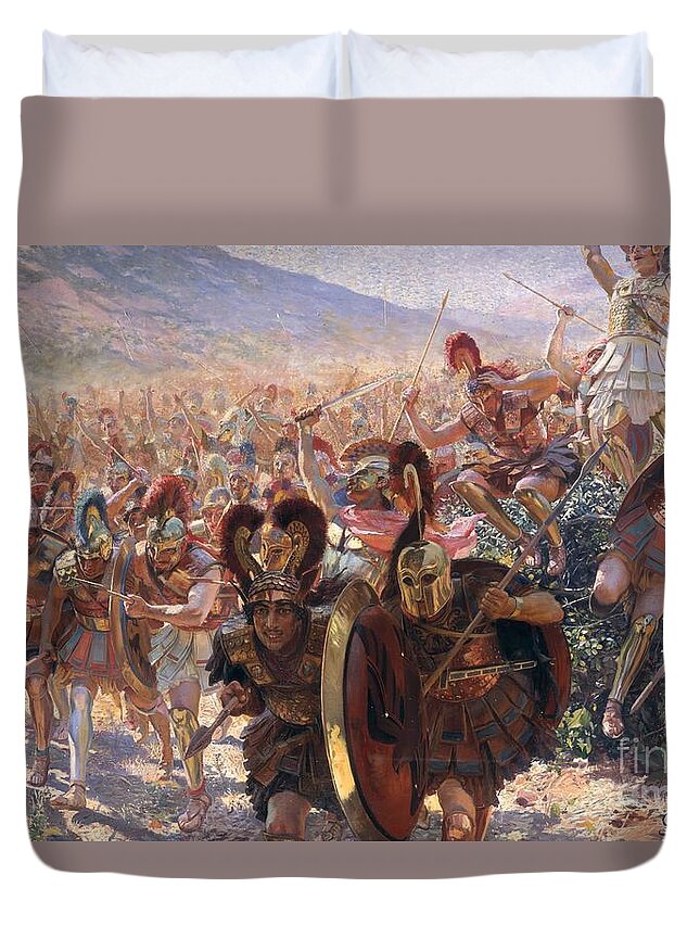 Ancient Warriors Duvet Cover featuring the painting Ancient Warriors by Georges Marie Rochegrosse