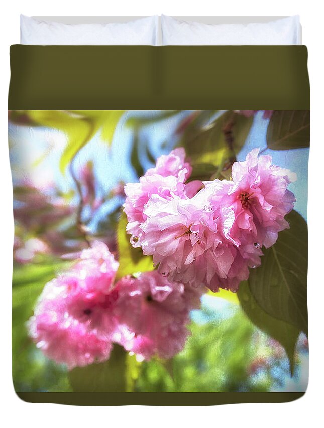 Cherry Blossom Duvet Cover featuring the photograph And the World Falls Away by Belinda Greb