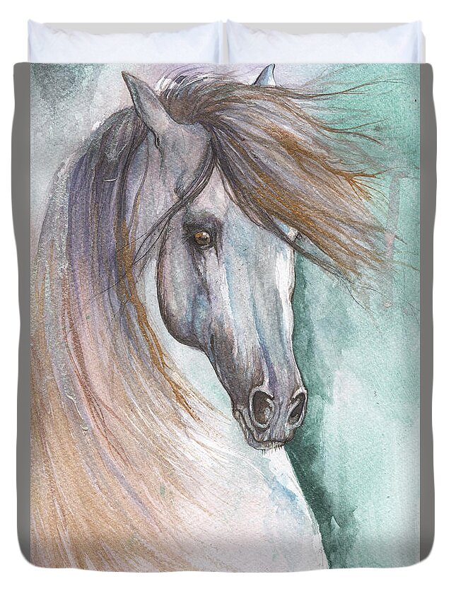 Horse Duvet Cover featuring the painting Andalusian horse 2016 01 10 by Ang El
