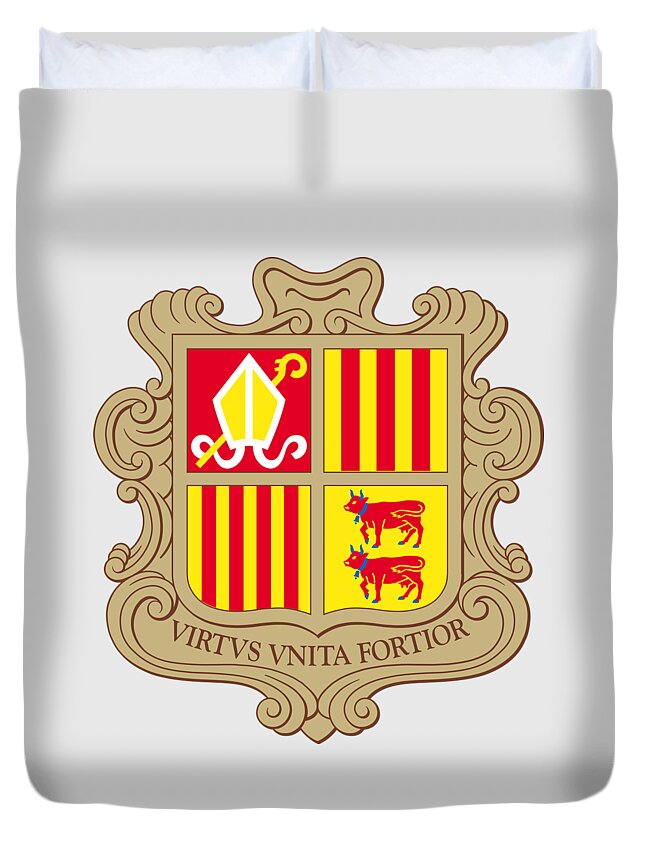 Andorra Duvet Cover featuring the drawing Andorra Coat of Arms by Movie Poster Prints