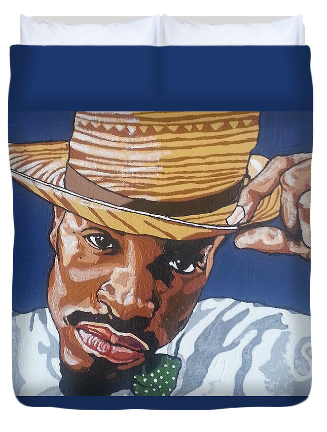 Andre 3000 Duvet Cover featuring the painting Andre Benjamin by Rachel Natalie Rawlins