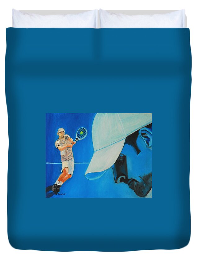 Andy Duvet Cover featuring the painting Andy Roddick by Quwatha Valentine