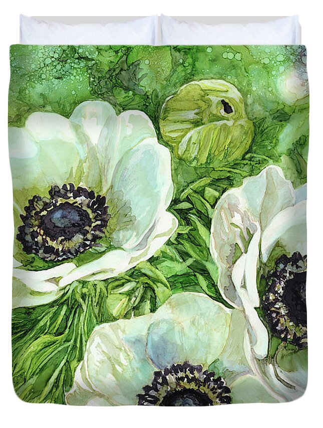 Floral Duvet Cover featuring the painting Anemones by Vicki Baun Barry