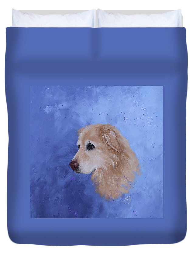 Dog Art Duvet Cover featuring the painting Angel, a Golden Retriever by Monica Burnette