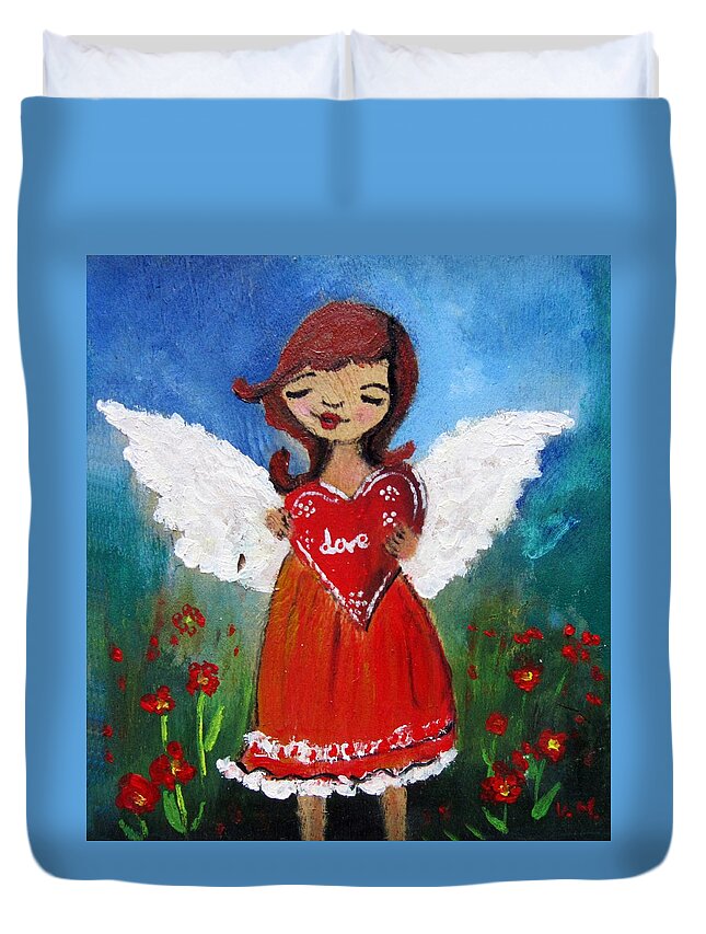 Angel Duvet Cover featuring the painting Angel of love by Vesna Martinjak
