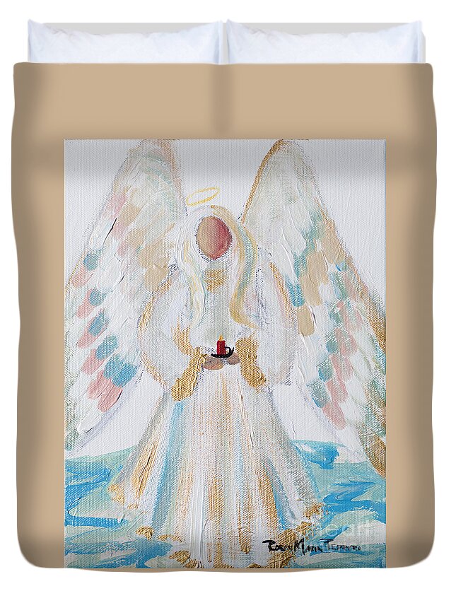 Angel Duvet Cover featuring the painting Angel of Winter by Robin Pedrero