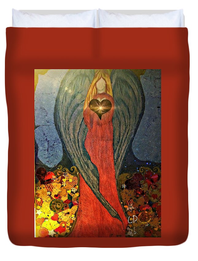 Angel Duvet Cover featuring the mixed media Angel sails waves of love by Christine Paris