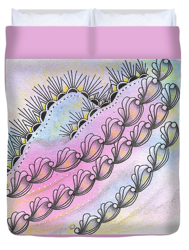 Zentangle Duvet Cover featuring the drawing Angels' Descent by Jan Steinle