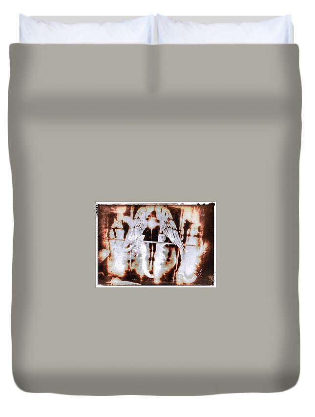  Duvet Cover featuring the mixed media Angels In the mirror by Christine Paris