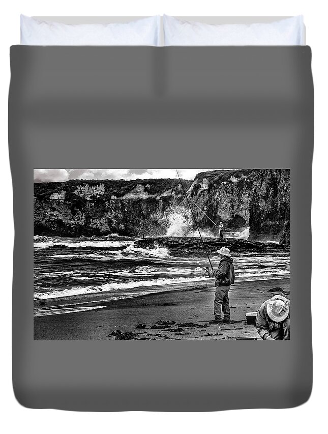  Duvet Cover featuring the photograph Angler on the Beach by Patrick Boening