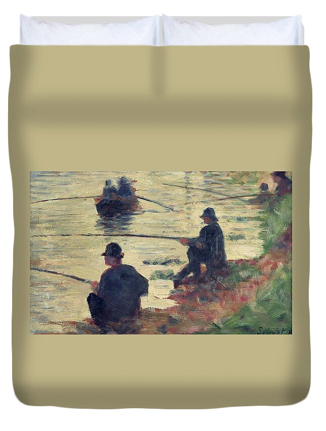 E Seurat (1859-91) Duvet Cover featuring the painting Anglers by Georges Pierre Seurat