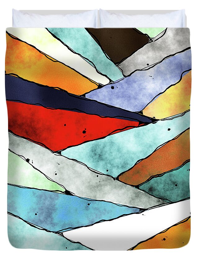 Slices Duvet Cover featuring the digital art Angles of Textured Colors by Phil Perkins