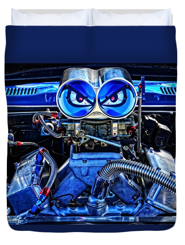 Motor Duvet Cover featuring the photograph Angry Bird - 1968 Firebird by Mike Martin