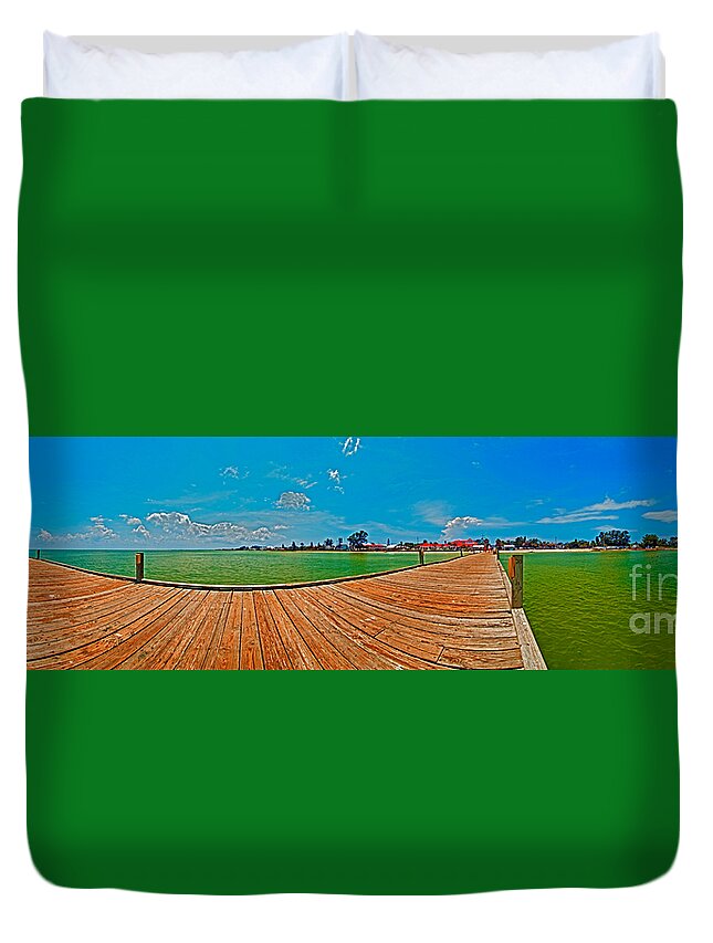 Panorama Duvet Cover featuring the photograph Anna Maria Island seen from the Historic City Pier Panorama by Rolf Bertram