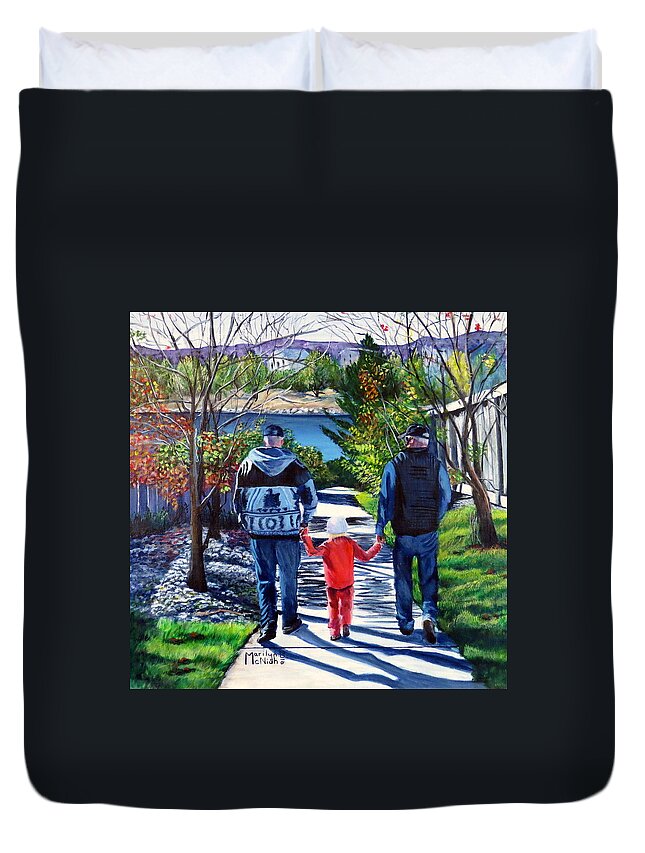 Shadows Duvet Cover featuring the painting Anna's Grandpa's 2 by Marilyn McNish