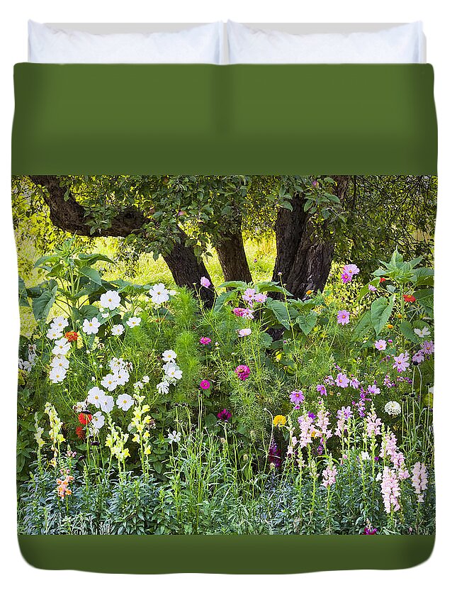 Summer Duvet Cover featuring the photograph Annual Border Garden by Alan L Graham