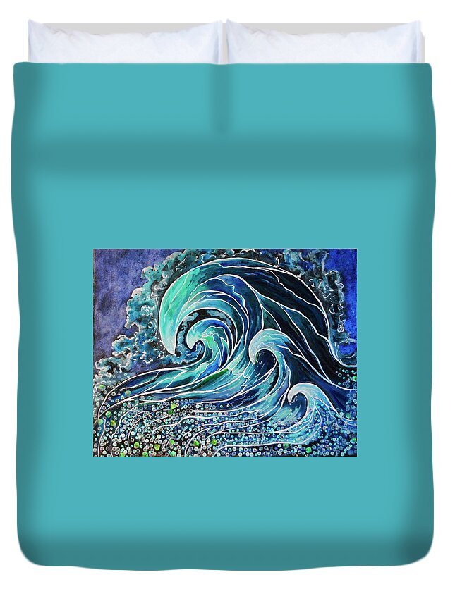 Waves Duvet Cover featuring the painting Another Cool Wave by Patricia Arroyo