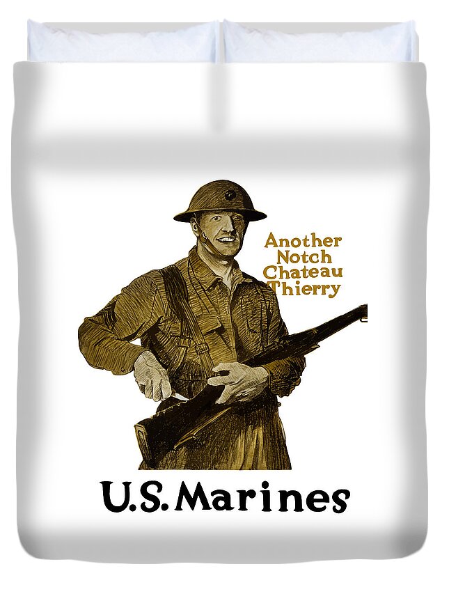 Marines Duvet Cover featuring the painting Another Notch Chateau Thierry -- US Marines by War Is Hell Store