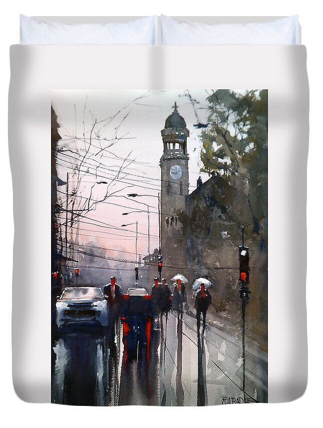Street Duvet Cover featuring the painting Another Rainy Day by Ryan Radke