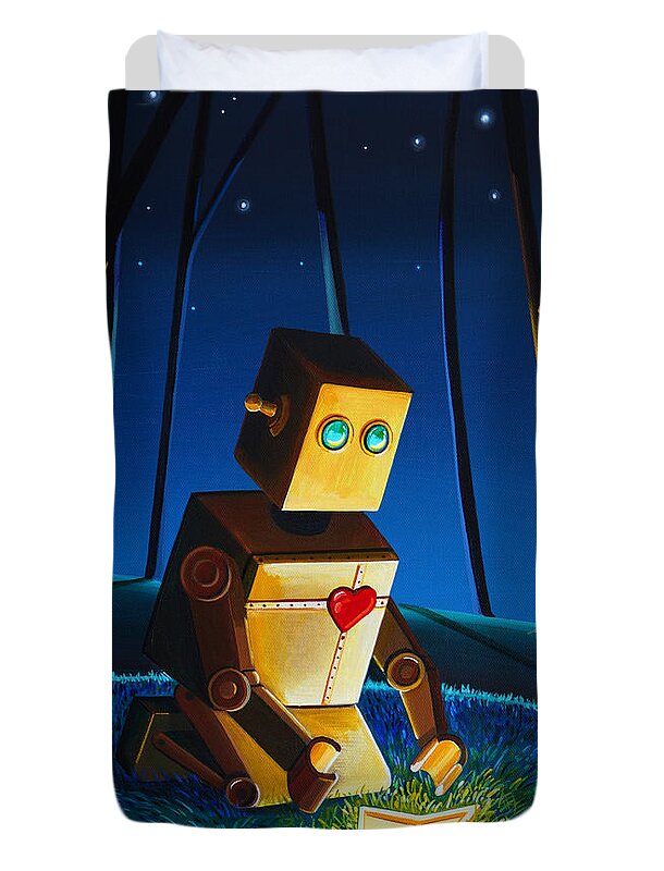 Robot Duvet Cover featuring the painting Another Wish Is Found by Cindy Thornton