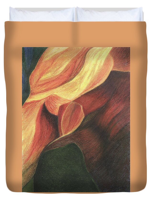 Antelope Canyon Duvet Cover featuring the pastel Antelope Canyon 3 by Anne Katzeff
