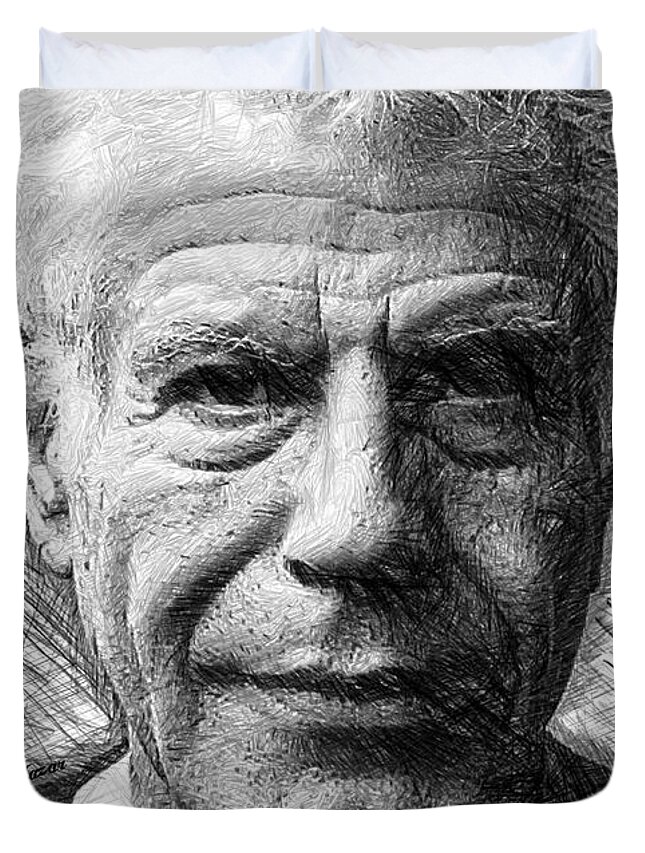 Rafael Salazar Duvet Cover featuring the drawing Anthony Bourdain - Ink Drawing by Rafael Salazar