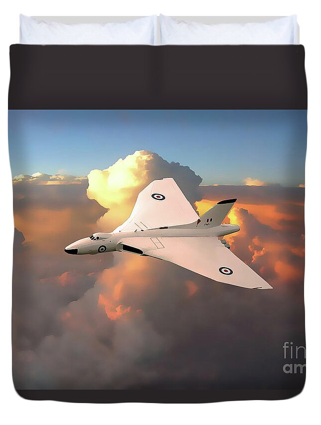 Vulcan Duvet Cover featuring the digital art Anti Flash White Vulcan Bomber by Airpower Art