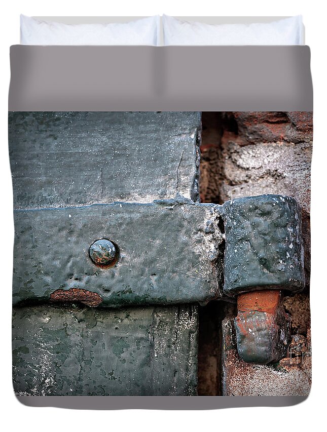 Gate Duvet Cover featuring the photograph Antique hinge by Elena Elisseeva