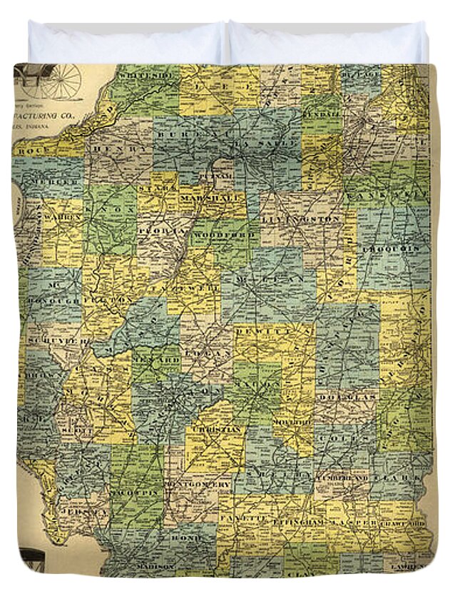 Map Of Indianapolis Duvet Cover featuring the drawing Antique map of Indianapolis by the Parry mfg company - Historical map by Studio Grafiikka