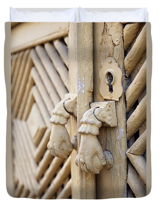 Algarve Duvet Cover featuring the photograph Antique Mediterranean Door-knocker by Angelo DeVal