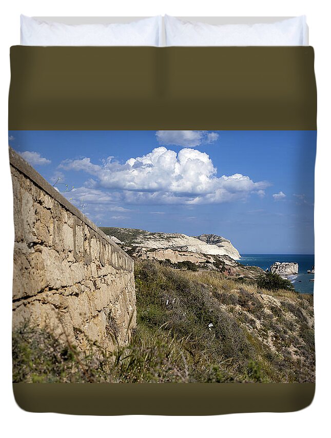 Sea Duvet Cover featuring the photograph Aphrodite's Rock by Mike Santis
