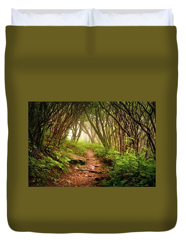 Hiking Duvet Cover featuring the photograph Appalachian Hiking Trail - Blue Ridge Mountains Forest Fog Nature Landscape by Dave Allen