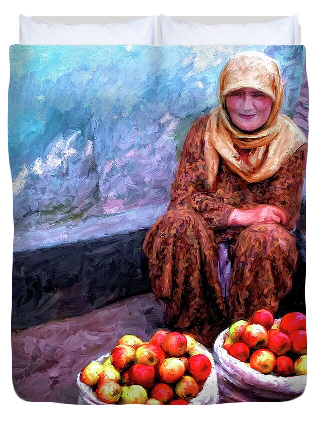 Apple Seller Duvet Cover featuring the painting Apple Seller by Dominic Piperata