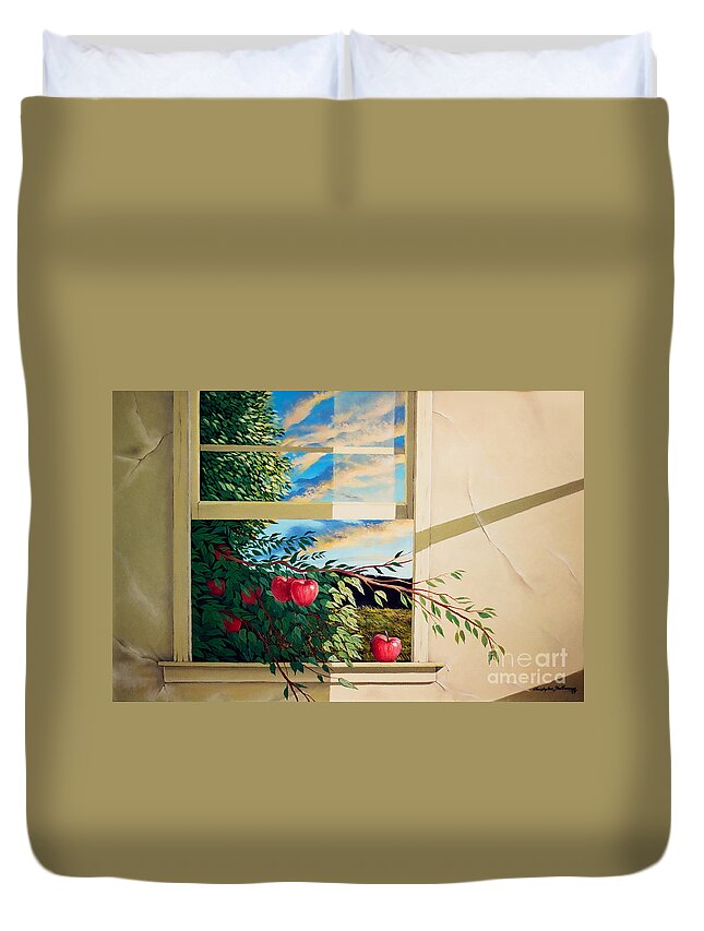 Apple Duvet Cover featuring the painting Apple tree overflowing by Christopher Shellhammer