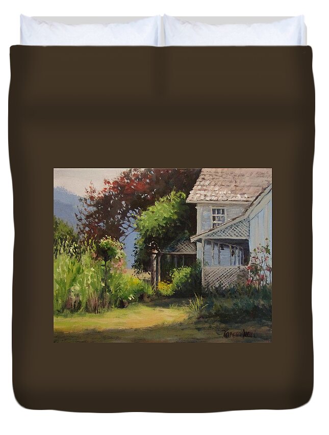 House Duvet Cover featuring the painting Applegate House by Karen Ilari