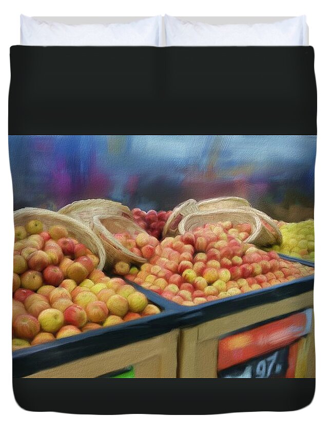 Agriculture Duvet Cover featuring the digital art Apples and baskets by Debra Baldwin